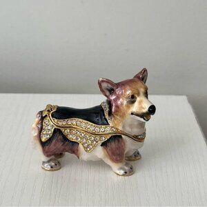 Kingspoint Designs Scout Corgi Rhinestone Trinket Hinged Box